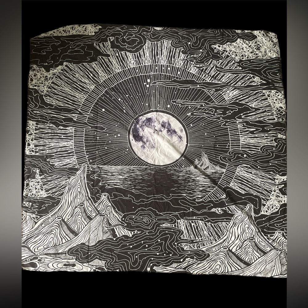 Moon and Mountains Geometric Tapestry